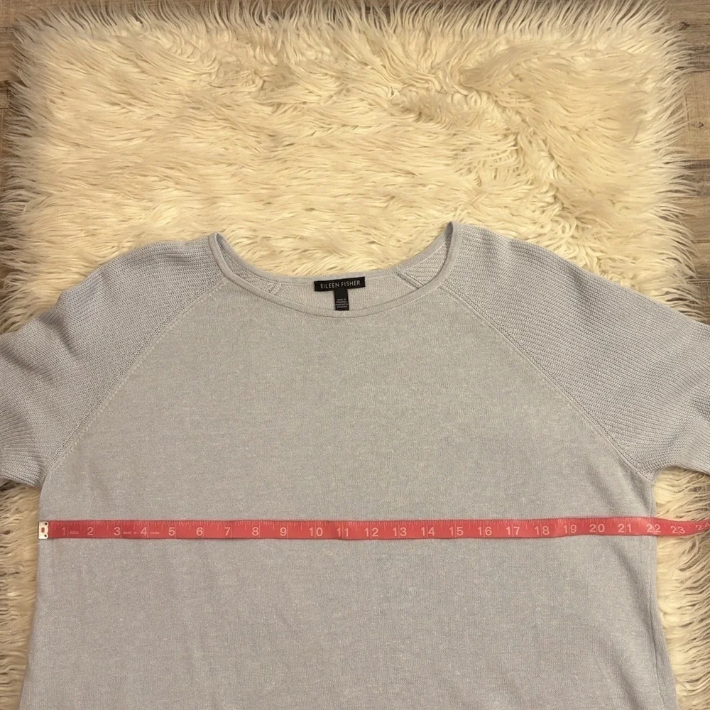 Eileen Fisher organic linen/cotton lightweight sweater side slits pale blue L